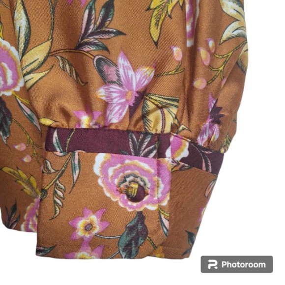 Loft Mixed Print Floral Henley Blouse Size Medium - Picture 7 of 13